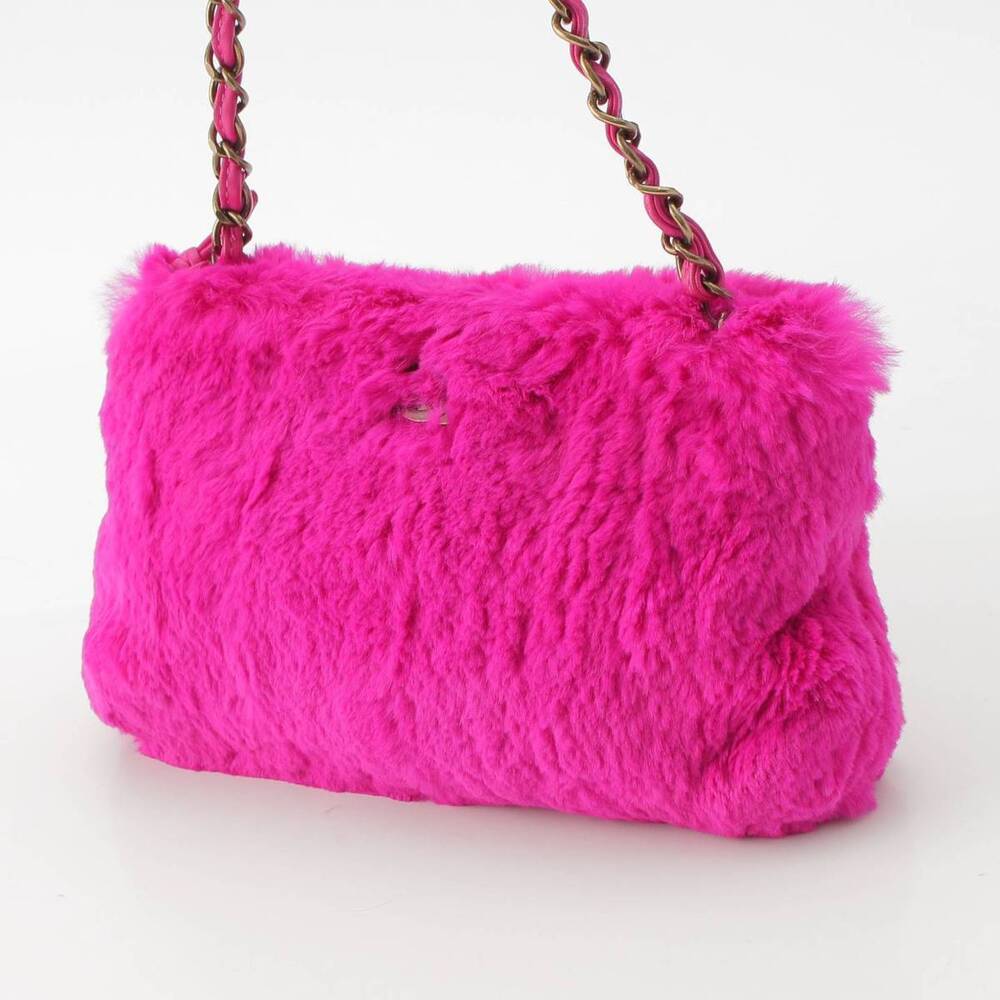 Chanel Lapin Rabbit Fur Coco Mark Chain Shoulder Bag Vivid Pink - Picture 2 of 10